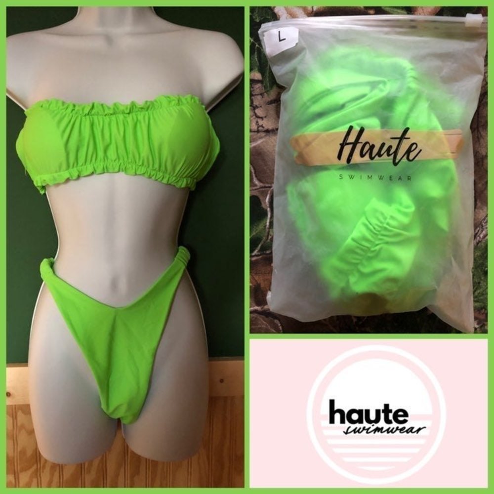 NEW Haute Swimwear Neon Green Bikini Set Large
